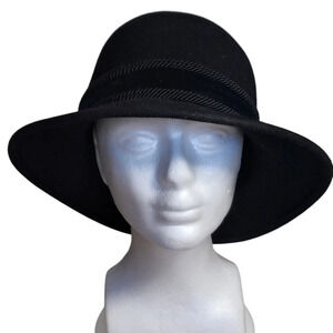 Vintage Muhlbauer Black Wool Felt Hat‎ with Velvet headband and rope details